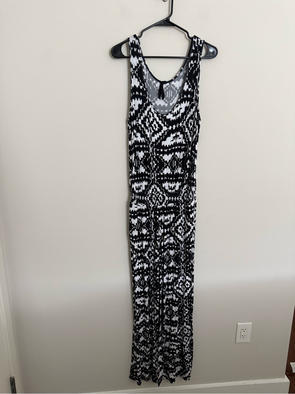 ABS Allen Schwartz Black White Tribal Print Wide Leg Jumpsuit Size Large